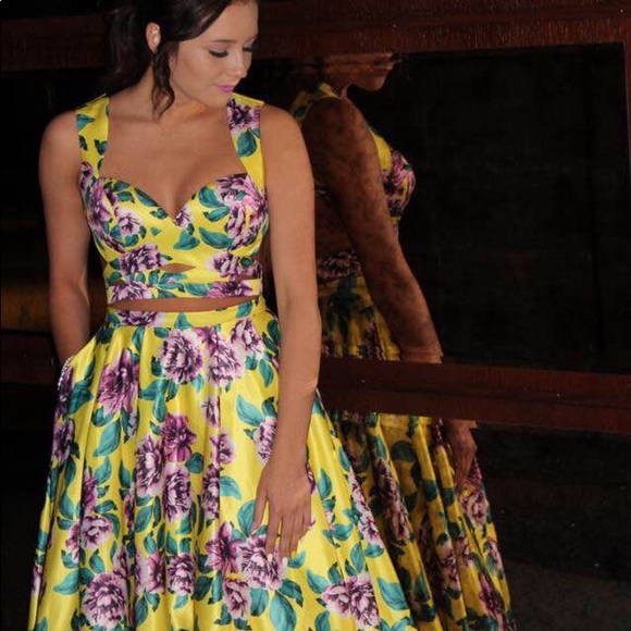Rachel Allan yellow & purple Floral dress. Size 4 - Picture 1 of 3